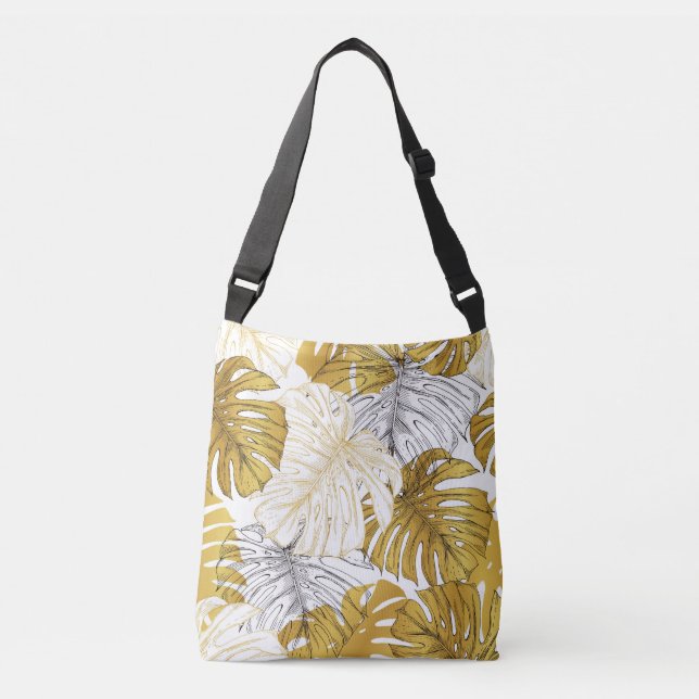 Bolsa Ajustável Monstera Leaves: Ouro Branco (Frente)