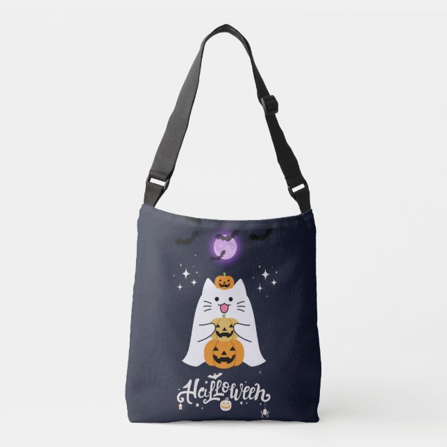 Bolsa Ajustável Moonlit Halloween Cat – Spooky & Sweet Night (Frente)