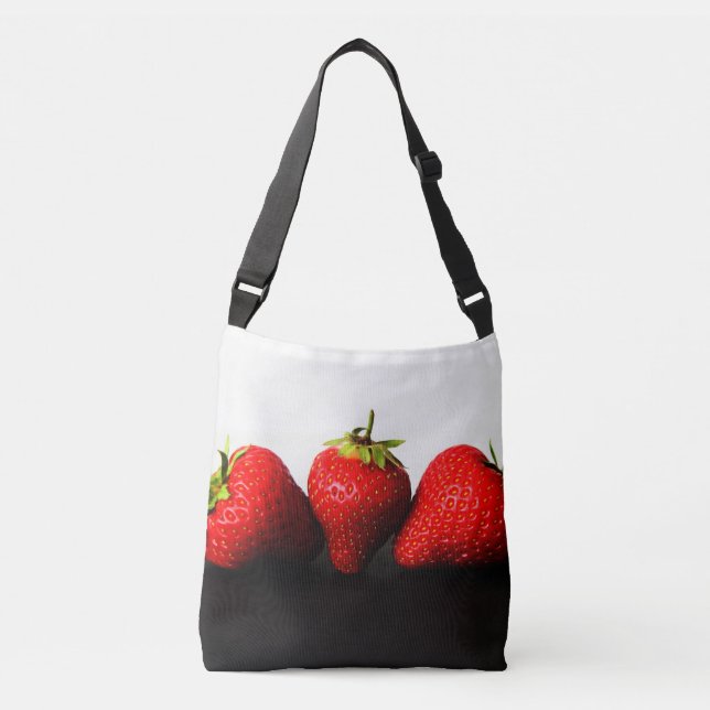 Bolsa Ajustável Morangos Em Branco Sobre Ninho Preto (Frente)