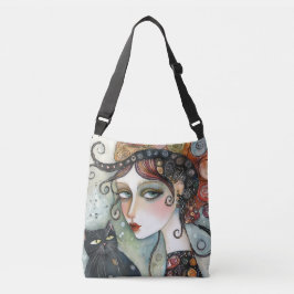 Bolsa Ajustável Mulher Elegante e Gato Crossbody Bag