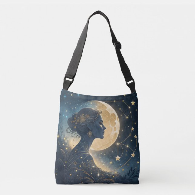 Bolsa Ajustável Mulher Elegante sob a Lua e as Estrelas Douradas (Frente)