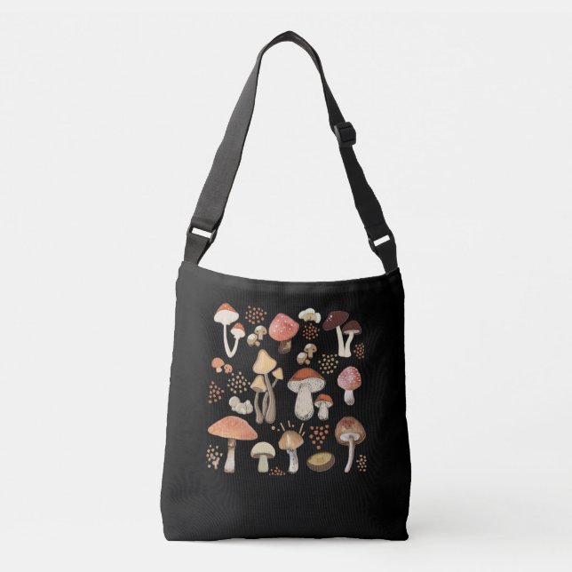 Bolsa Ajustável Mushrooms Antique Botanical Nature Love Champignon (Frente)