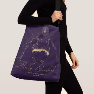 Bolsa Ajustável Natividade Manger Natal Purple Dourado Nome Person
