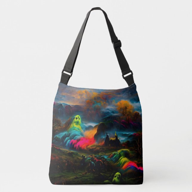 Bolsa Ajustável Neon Ghosts em uma paisagem fantasia assombrada (Frente)