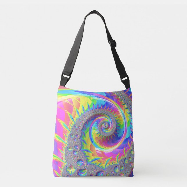 Bolsa Ajustável Neon Rainbow Espiral Fractal Abstrato Arte Digital (Frente)