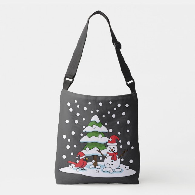 Bolsa Ajustável Neve Caindo no Cardeal, Snowman e Pine Tree (Frente)