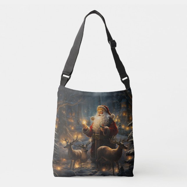 Bolsa Ajustável Noite de Natal de Santa na Floresta Nevada (Frente)