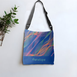 Bolsa Ajustável Nome de onda azul elegante e colorido