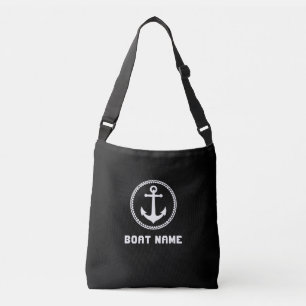 Bolsa Ajustável Nome do barco Âncora Náutica Mar Negro Branco