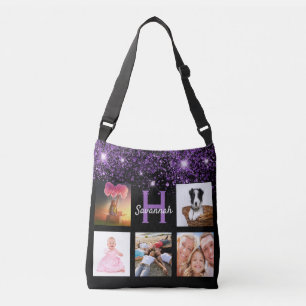 Bolsa Ajustável Nome do monograma da colagem de fotos com brilho p