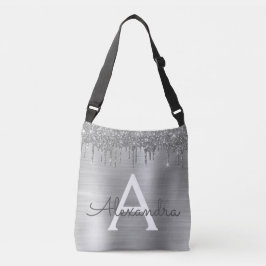 Bolsa Ajustável Nome do Monograma do Silver Glitter Brugado Metal