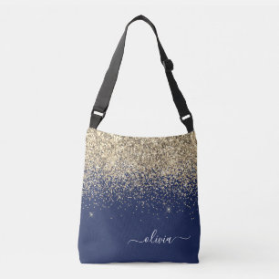 Bolsa Ajustável Nome do Monograma do Sparkle Glitter Glitter Azul