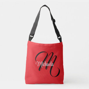 Bolsa Ajustável Nome inicial do monograma moderno minimalista verm