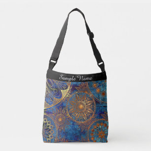 Bolsa Ajustável Nome Personalizado de Mandala Celestial Azul e Dou