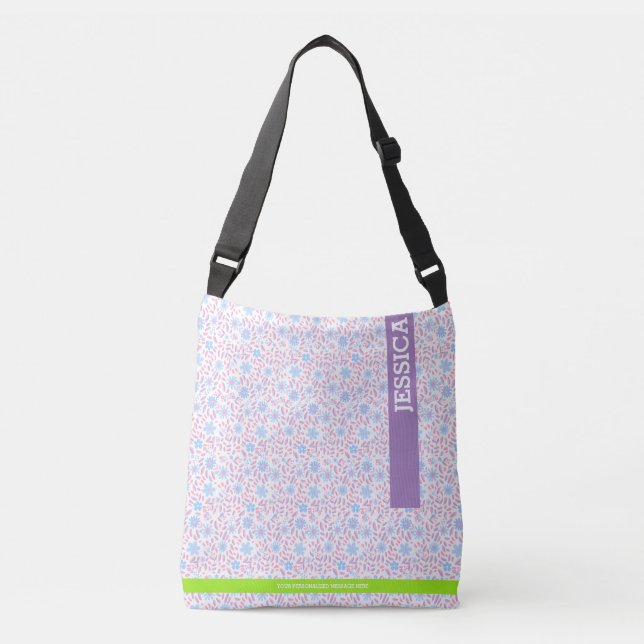 Bolsa Ajustável Nome Personalizado Floral e Monograma (Frente)
