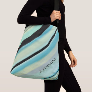 Bolsa Ajustável Nome Personalizado Turquesa Amarelo Preto Listras