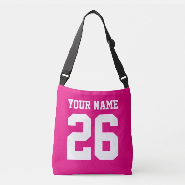 Bolsa Ajustável Número de camisa rosa personalizada entre malas (Frente)