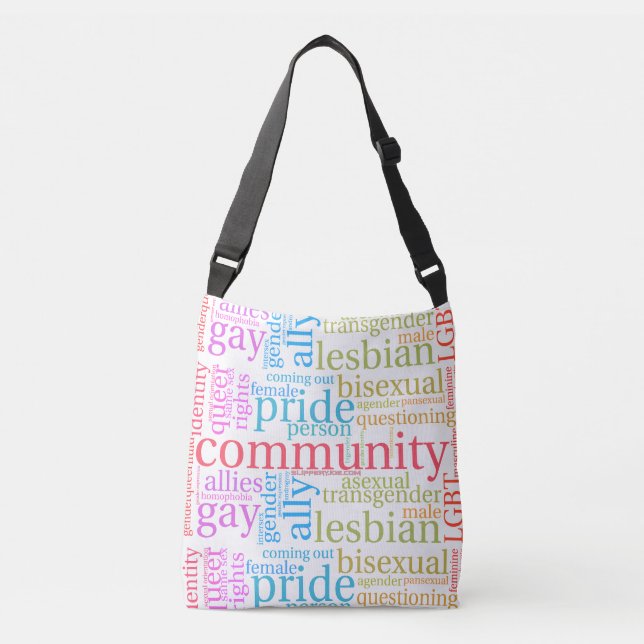 Bolsa Ajustável nuvem de palavras da comunidade LGBTQ+ arco-íris d (Frente)