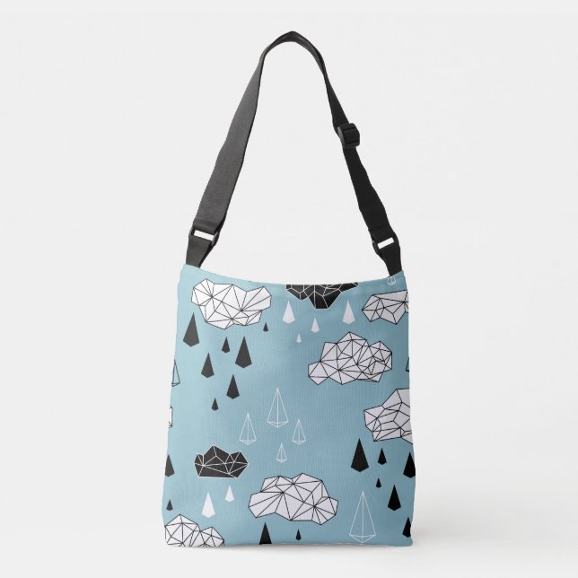 Bolsa Ajustável Nuvens geométricas e chuva, padrão perfeito. (Frente)