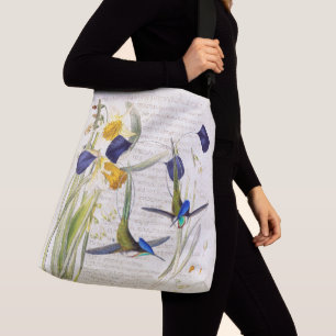 Bolsa Ajustável O Daffodil azul dos pássaros do colibri floresce o