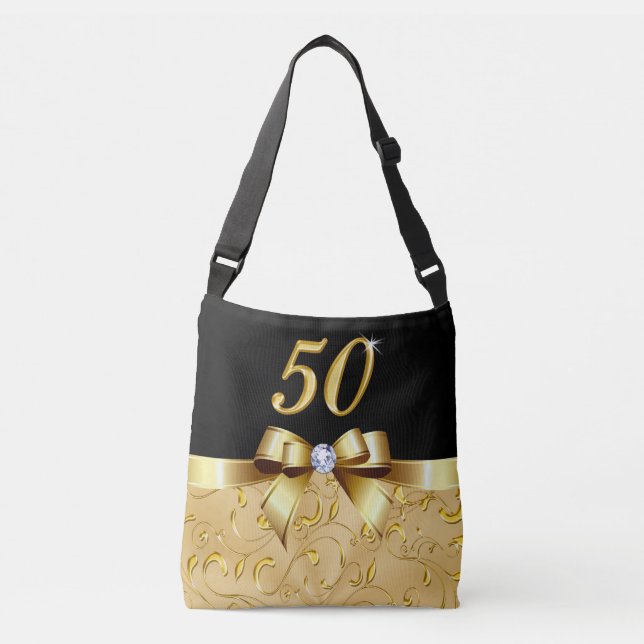 Bolsa Ajustável O preto e presentes de aniversário do ouro os 50th (Frente)