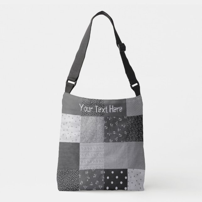 Bolsa Ajustável o tecido preto e branco dos retalhos esquadra o (Frente)