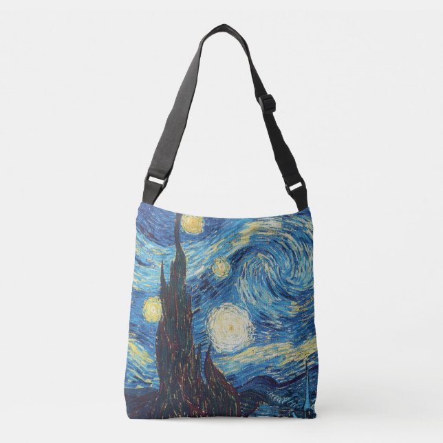 Bolsa Ajustável Obra-prima Vintage Azul Noite Estrelada de Van Gog (Frente)