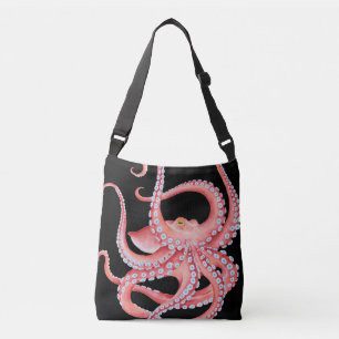 Bolsa Ajustável Octopus Watercolor Vermelho A Preto
