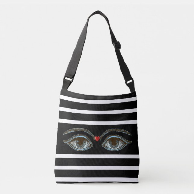 Bolsa Ajustável Olhos Místicos em Preto e Branco com Largura (Frente)