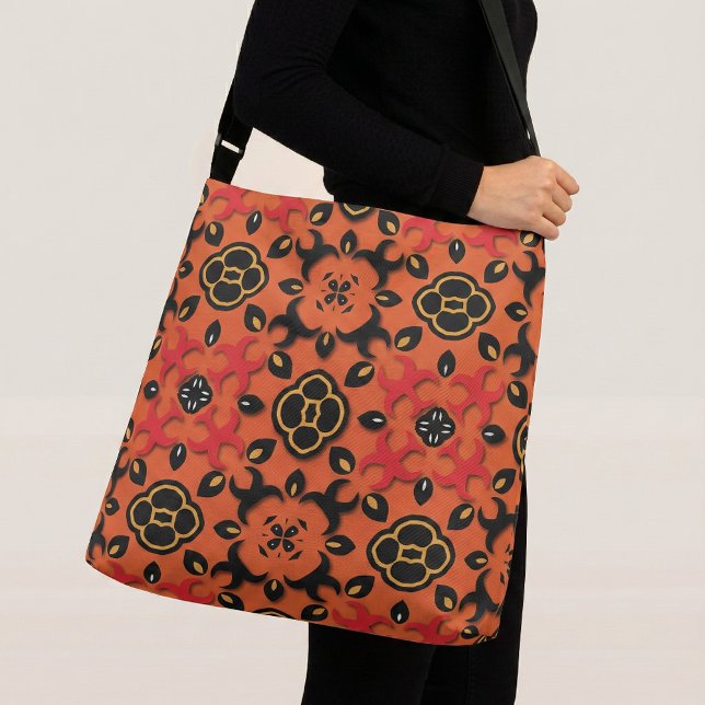 Bolsa Ajustável Orange Red Black Ethnic Arabesque Boho Chic (Criador carregado)