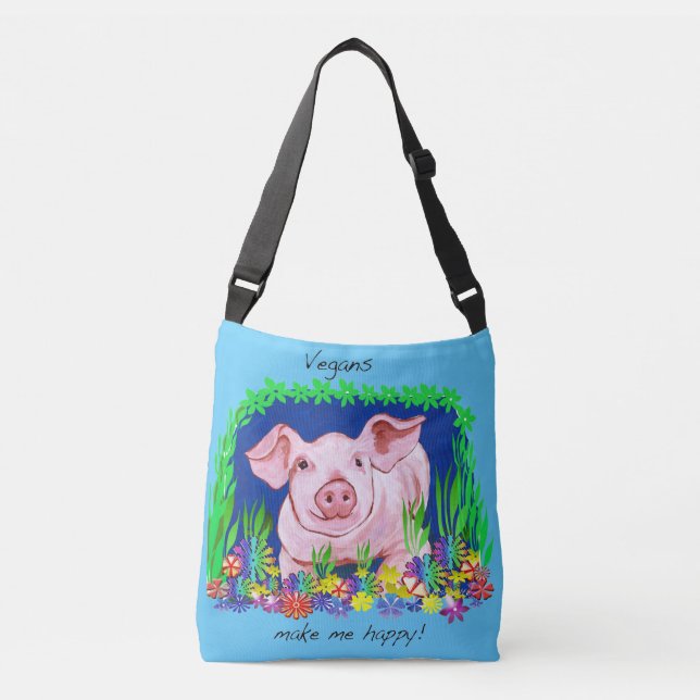 Bolsa Ajustável Os Vegans fazem-me feliz! Saco bonito do porco (Frente)
