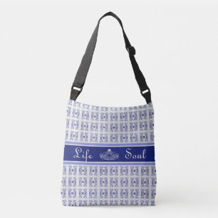 Bolsa Ajustável Padrão Abstrato & Tiara em Azul e Branco