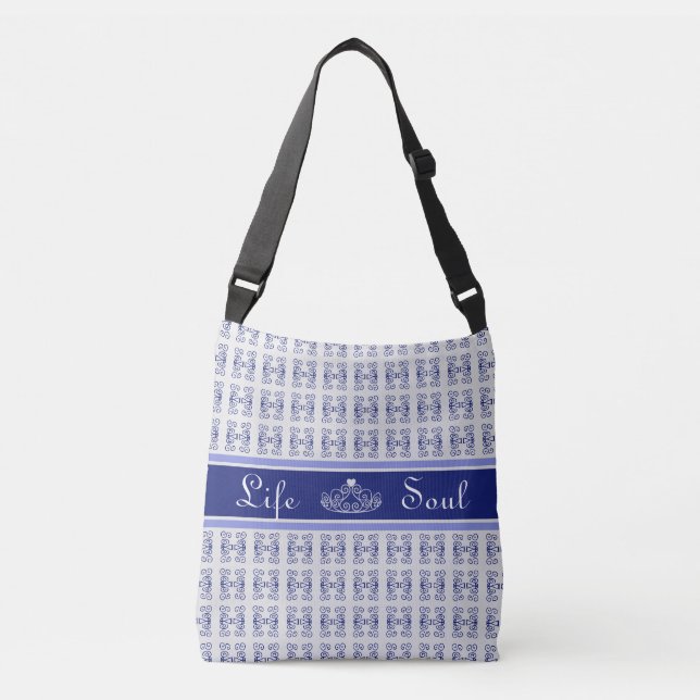 Bolsa Ajustável Padrão Abstrato & Tiara em Azul e Branco (Frente)