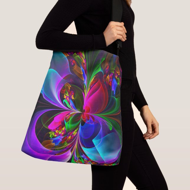 Bolsa Ajustável Padrão Azul Vermelho Abstrato Floral Moderno #12 (Close Up)