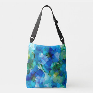 Bolsa Ajustável Padrão bonito de Flor de Arte Líquida Azul e Verde