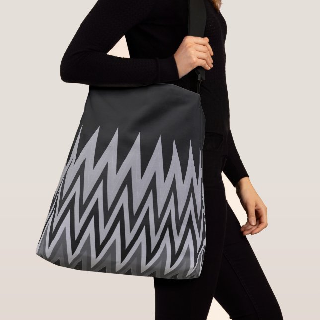 Bolsa Ajustável Padrão Chevron da Cinza de Cinza Prateada Preta (Close Up)