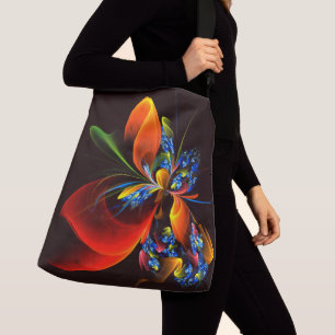 Bolsa Ajustável Padrão de Abstrato de Arte Floral Azul Laranja Mod