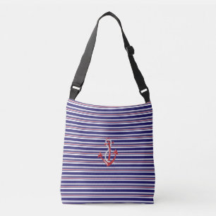Bolsa Ajustável Padrão de Âncora do Marinho, Corda, Vermelho, Fa