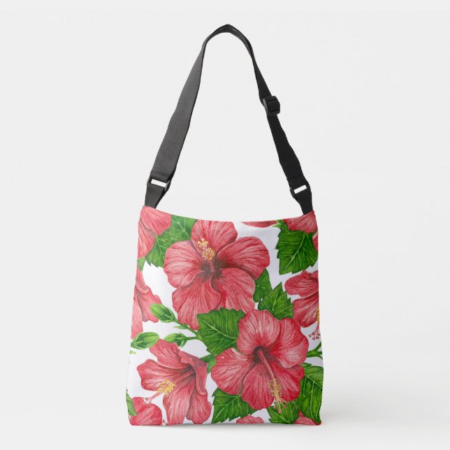 Bolsa Ajustável Padrão de aquarela de hibisco vermelho (Frente)