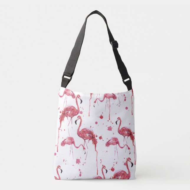 Bolsa Ajustável Padrão de aquarela Flamingo, design vibrante. (Frente)