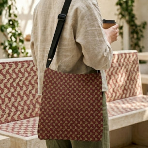 Bolsa Ajustável Padrão de Arco Retro Seamless em Vermelho e Dourad