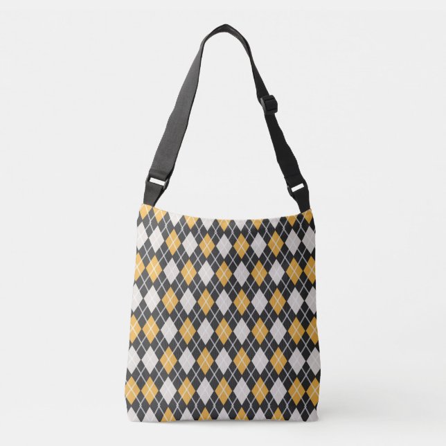 Bolsa Ajustável Padrão de Argyle sem costura preto e amarelo (Frente)