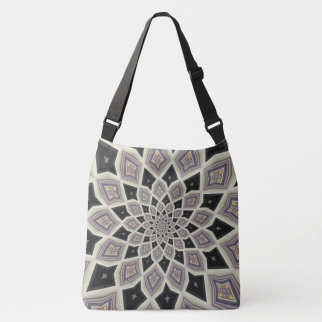 Bolsa Ajustável Padrão de Arte Mosaica Espiral Geométrica Negra (Frente)