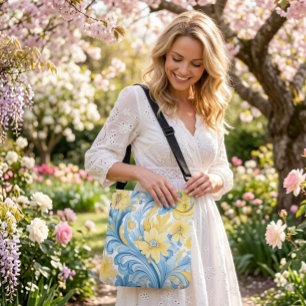 Bolsa Ajustável padrão de arte popular floral 