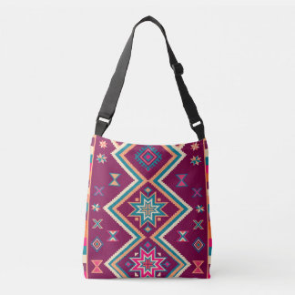 Bolsa Ajustável Padrão de Arte Popular Geométrica do Sudoeste Plum