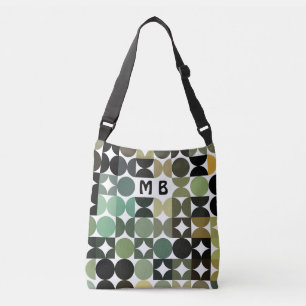 Bolsa Ajustável Padrão de Arte Retro Verde Preto Branco Marrom Per