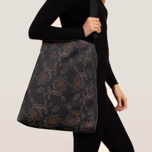 Bolsa Ajustável Padrão de Batik Floral Preto e Dourado Elegante