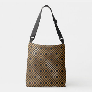 Bolsa Ajustável Padrão de Bronze Metálico e Quadrado Duplo Preto