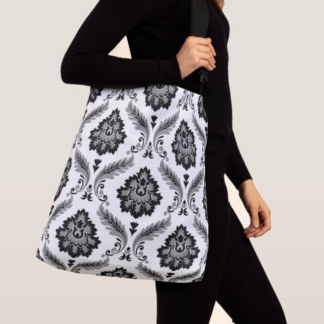 Bolsa Ajustável Padrão de Damasco Rococó Cinza Preto Branco (Close Up)