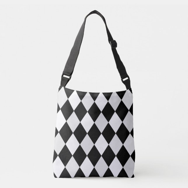 Bolsa Ajustável Padrão de Diamante de Harlequin Preto e Branco (Frente)